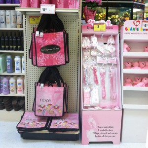 Grocery stores like Albertsons in Downey, Calif. are selling pink ribbon products for breast cancer awareness month.  Photo by: Alicia Edquist